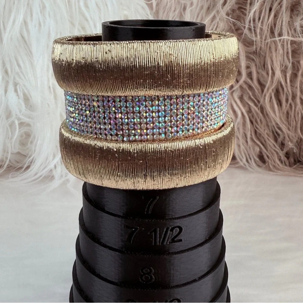 Chunky wide band, aged goldtone, iridescent cuff bracelet